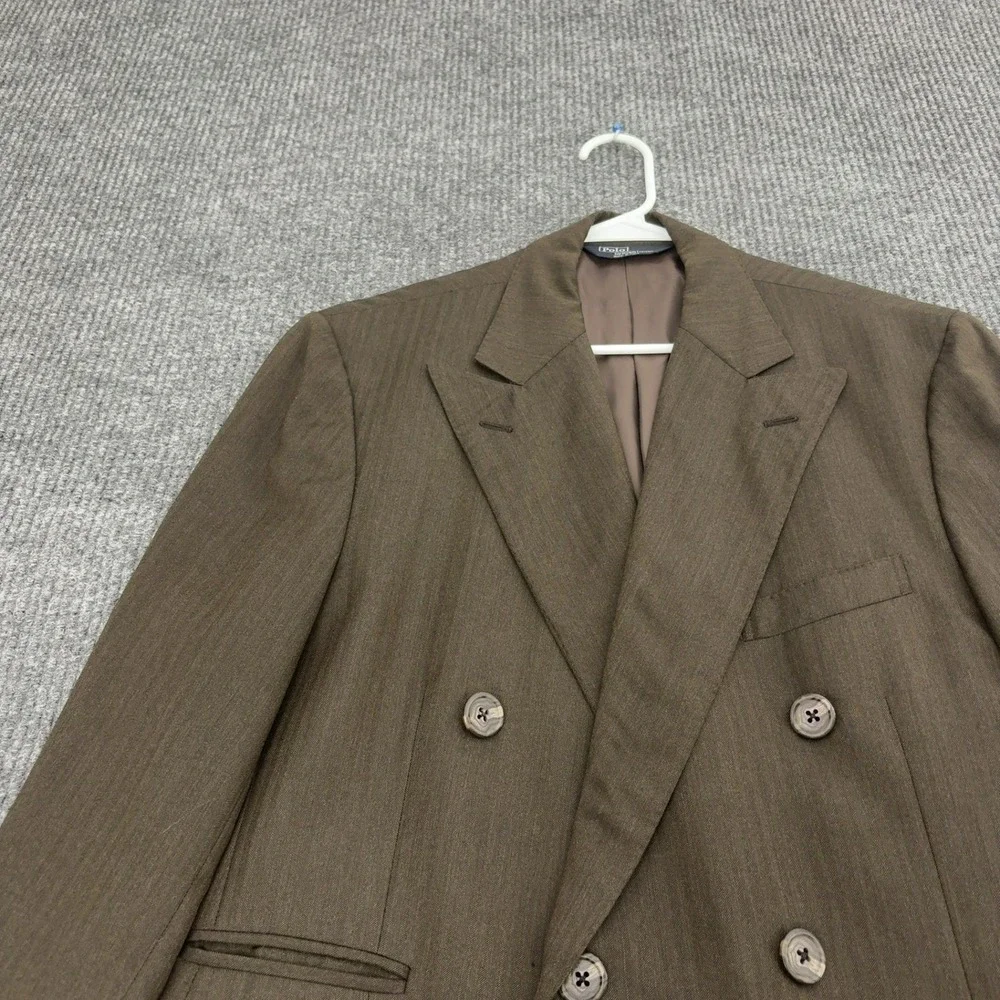Vintage Polo Ralph Lauren Blazer Mens 41 Brown Virgin Wool Double Breasted